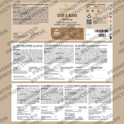 Херициум / Лъвска грива 2000mg (екстракт 25:1) с пиперин - 365 таблетки | Bandini Pharma - Италия