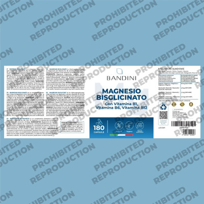 Магнезий бисглицинат с витамин B1, B6 и B12 - 180 капсули | Bandini Pharma - Италия