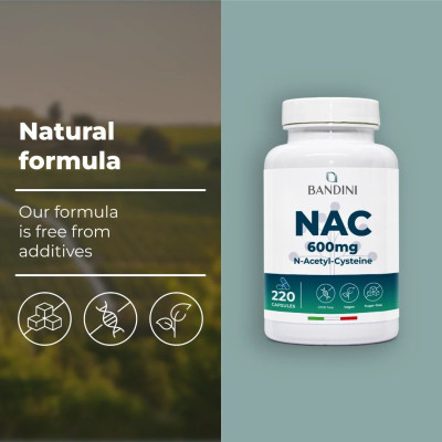 N-ацетил L-цистеин (NAC) 600mg - 220 капсули | Bandini Pharma - Италия