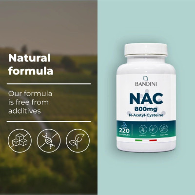 N-ацетил L-цистеин (NAC) 800mg - 220 капсули | Bandini Pharma - Италия