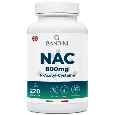 N-ацетил L-цистеин (NAC) 800mg - 220 капсули | Bandini Pharma - Италия