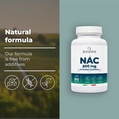N-ацетил L-цистеин (NAC) 600mg - 90 таблетки | Bandini Pharma - Италия