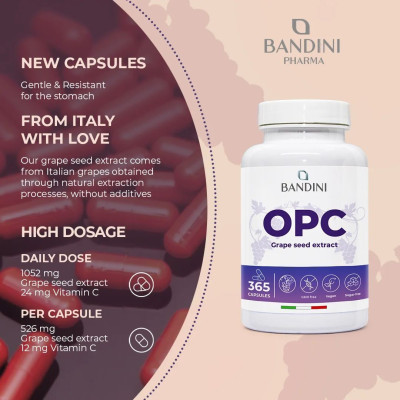 OPC екстракт от гроздови семки с Витамин C - 365 капсули | Bandini Pharma - Италия