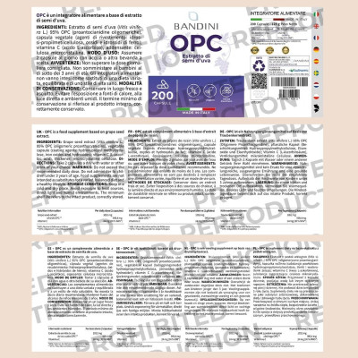 OPC екстракт от гроздови семки с Витамин C - 200 капсули | Bandini Pharma - Италия