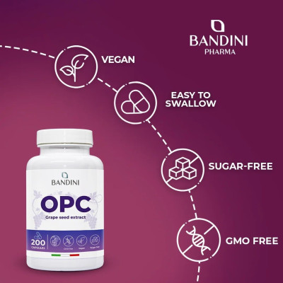 OPC екстракт от гроздови семки с Витамин C - 200 капсули | Bandini Pharma - Италия
