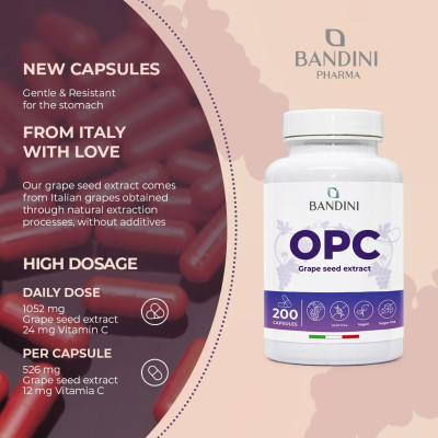 OPC екстракт от гроздови семки с Витамин C - 200 капсули | Bandini Pharma - Италия