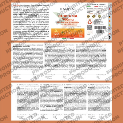 Куркума 700mg с пиперин - 120 капсули | Bandini Pharma - Италия