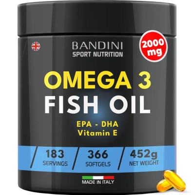 Омега 3 (1000mg) от рибено масло с витамин Е - 366 меки капсули | Bandini Pharma - Италия