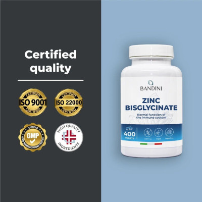 Цинк бисглицинат 25mg - 400 таблетки | Bandini Pharma - Италия