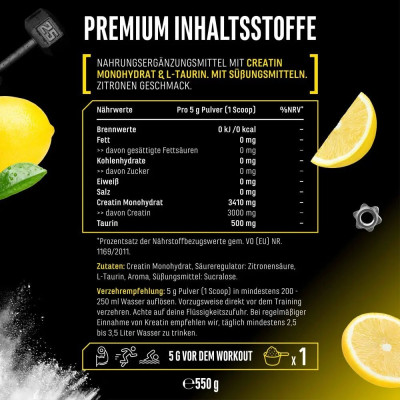 Креатин монохидрат с таурин (550gr) - ЛИМОН | German Elite Nutrition