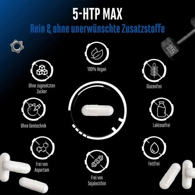 5-HTP - 200mg, 120 капсули, висококачествен екстракт от грифония | GEN German Elite Nutrition
