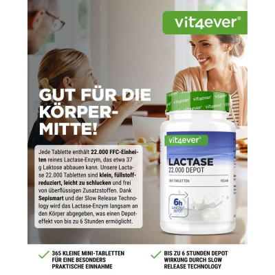 Лактаза Депо 22 000 - 365 таблетки | Vit4ever - Германия