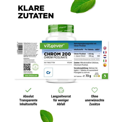Хром пиколинат 200mcg - 365 таблетки | Vit4ever - Германия