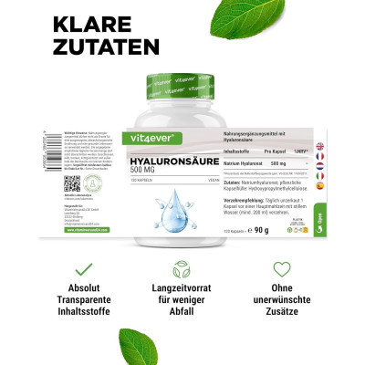 Хиалуронова киселина 500mg - 120 капсули | Vit4ever - Germany