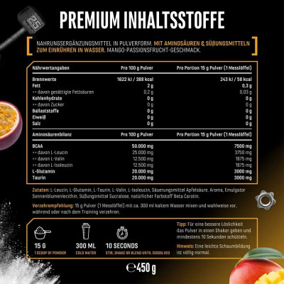BCAA 2:1:1 прах - манго и маракуя, 450 г| German Elite Nutritin - Германия