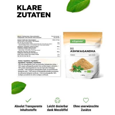 Био ашваганда на прах - 600gr | Vit4ever - Германия