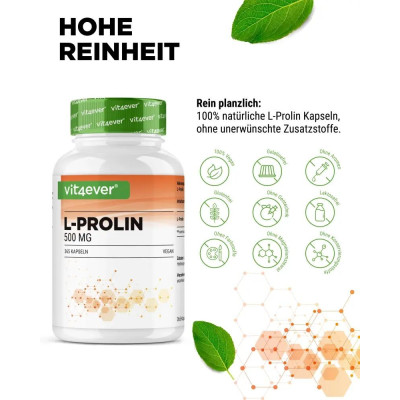 L-prolin / Л-пролин 500mg - 365 капсули | Vit4ever - Германия