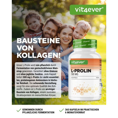 L-prolin / Л-пролин 500mg - 365 капсули | Vit4ever - Германия
