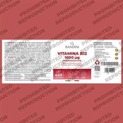 Витамин Б12 (метилкобаламин) 1000mcg - 450 таблетки | Bandini Pharma - Италия