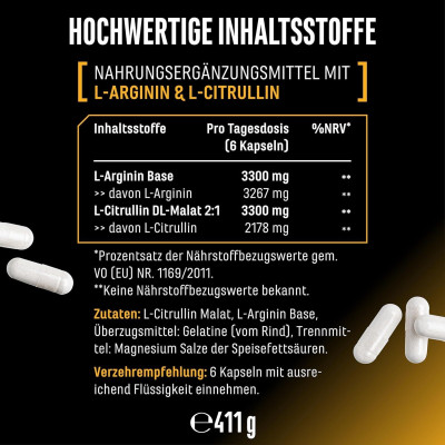 Аргинин + Цитрулин 1100mg на капсула - 320 капсули | German Elite Nutrition - Германия