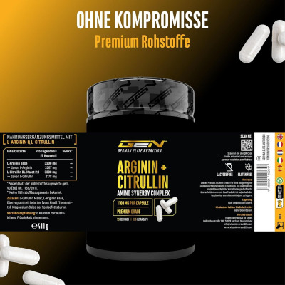Аргинин + Цитрулин 1100mg на капсула - 320 капсули | German Elite Nutrition - Германия